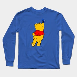 Yellow Bear with Awareness Ribbon Butterfly (Blue) Long Sleeve T-Shirt